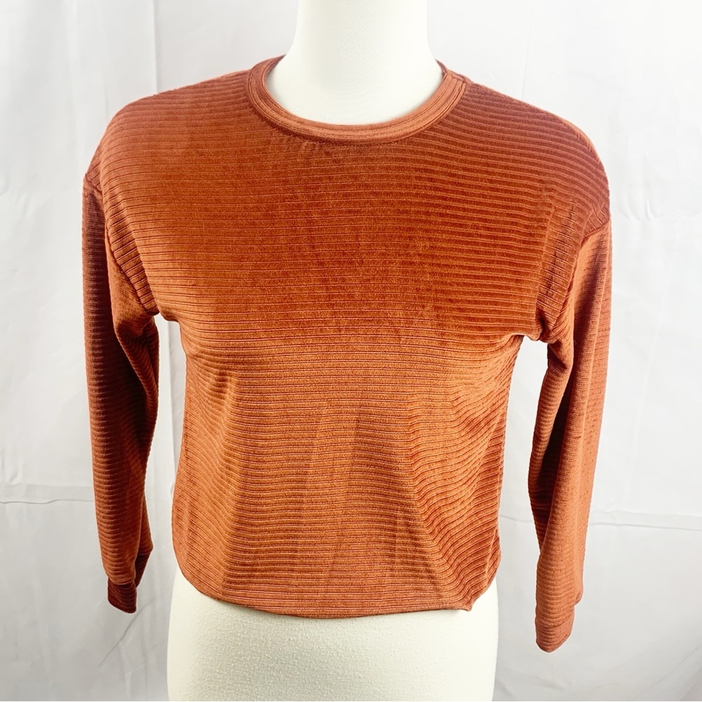 🍂 Electrica Rust Ribbed Velour Long-Sleeve Top NWOT (S) - Picture 2 of 5
